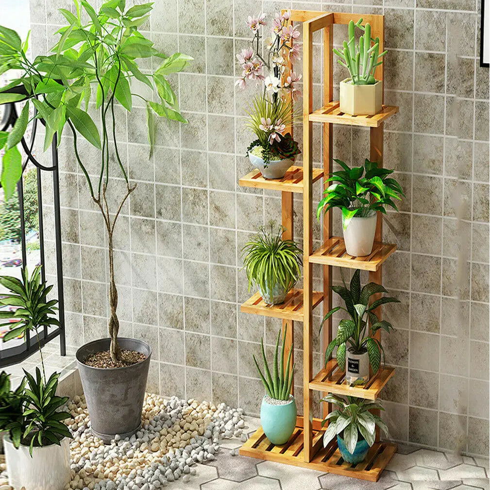 Bamboo 6 Tier Plant Stand Vertical Rack For Indoor Outdoor