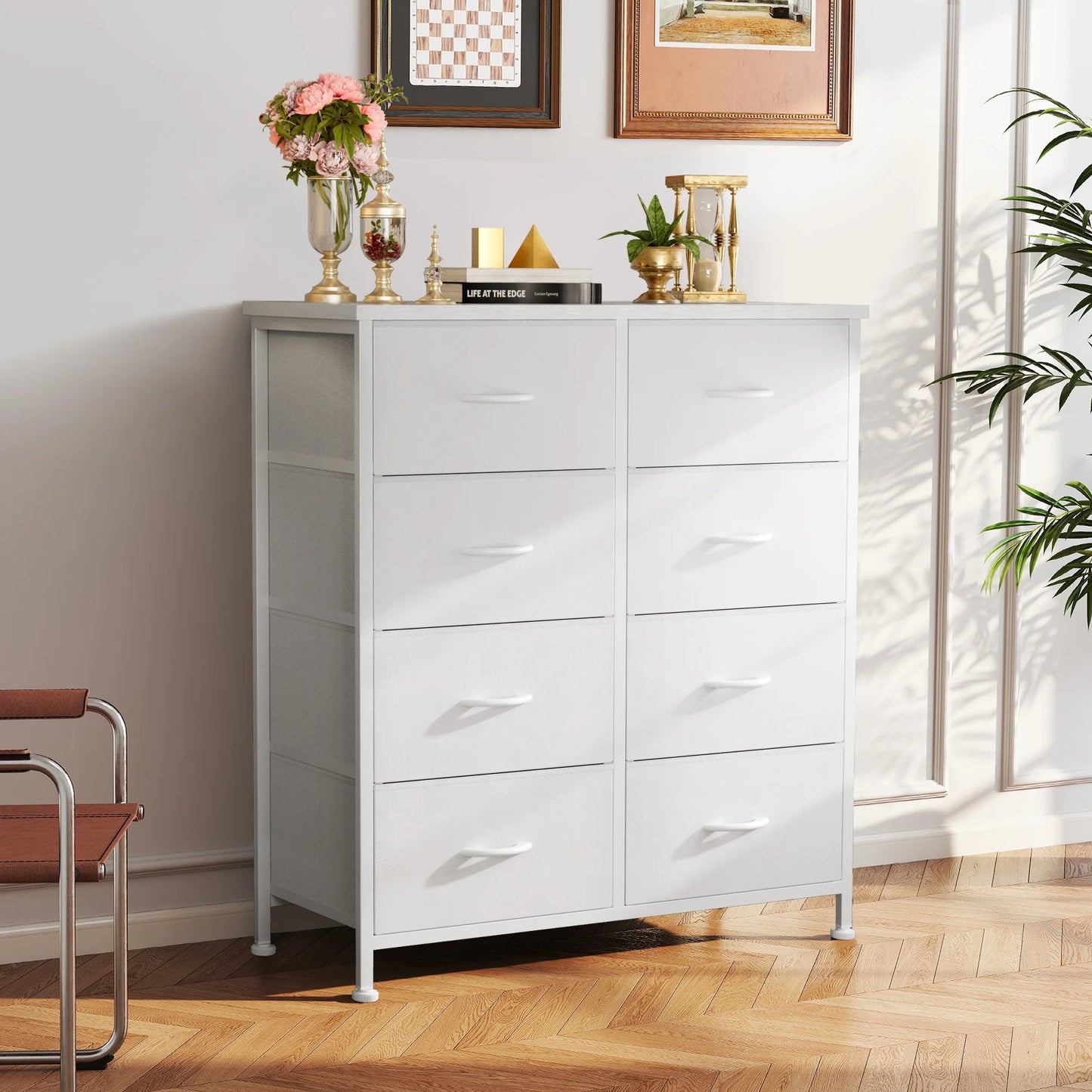 JHK 8 Drawer Fabric Dresser Wardrobe With Steel Frame