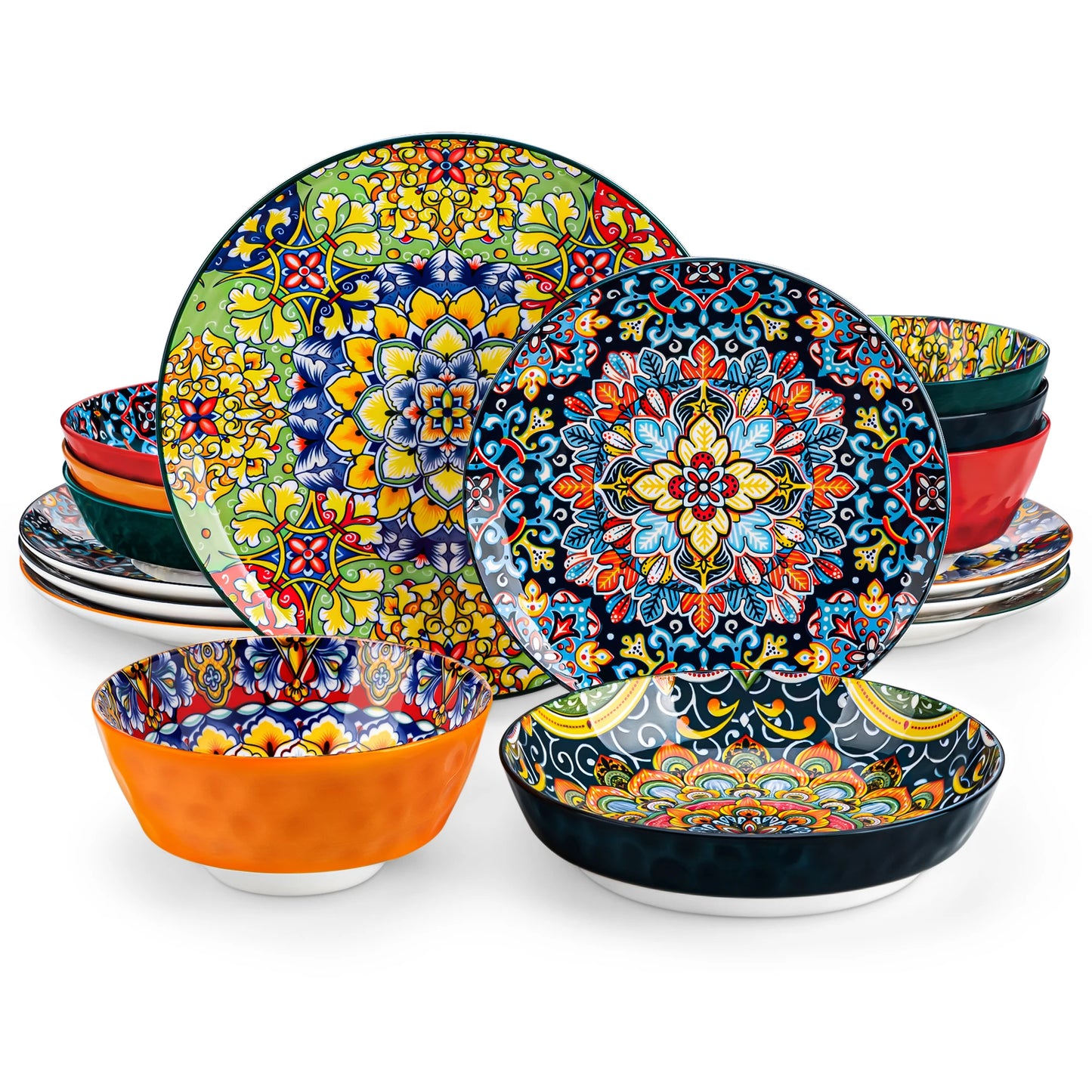 Malacasa Ceramic Dinnerware Set Bohemian Style Stoneware
