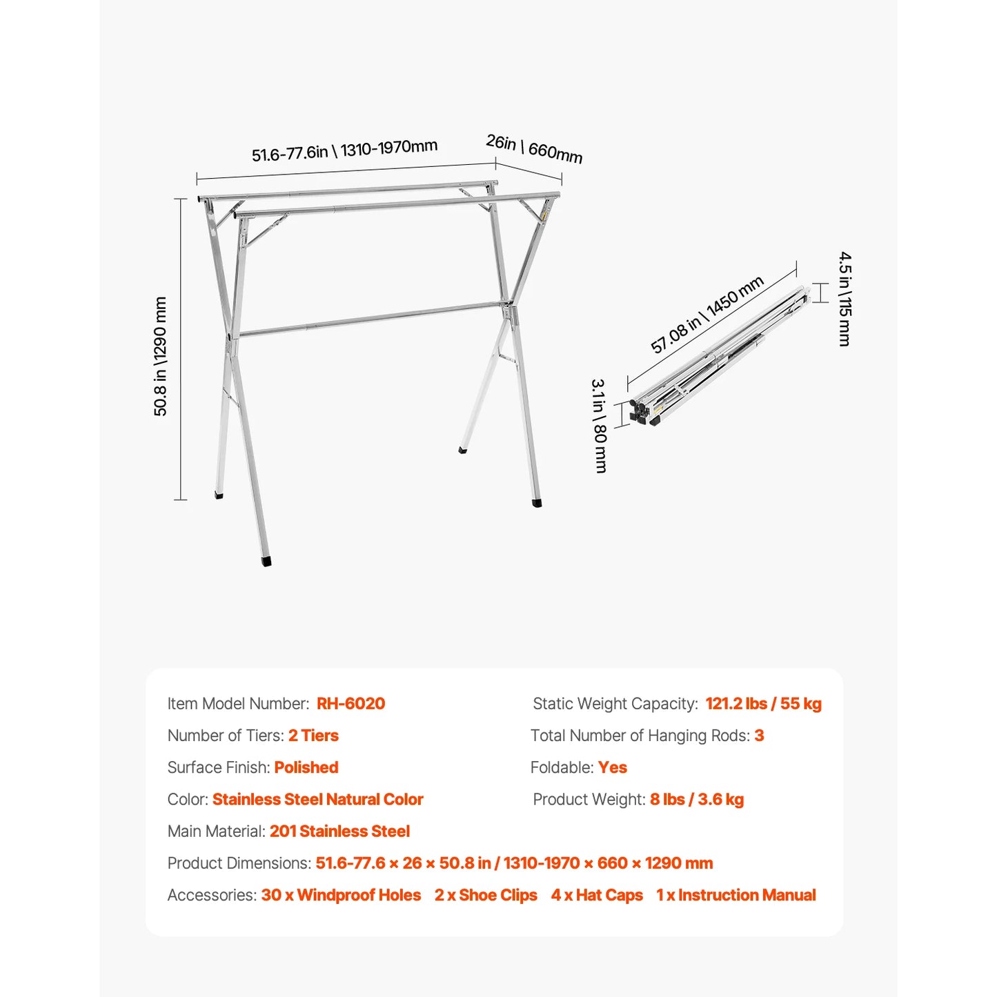 Adjustable Foldable Clothes Drying Rack For Indoor Outdoor