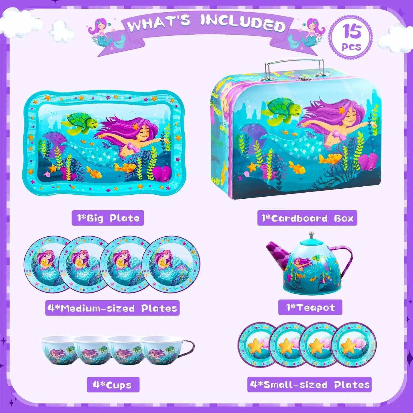 Joyfy Mermaid Tea Party Set for Girls Pretend Kitchen Play