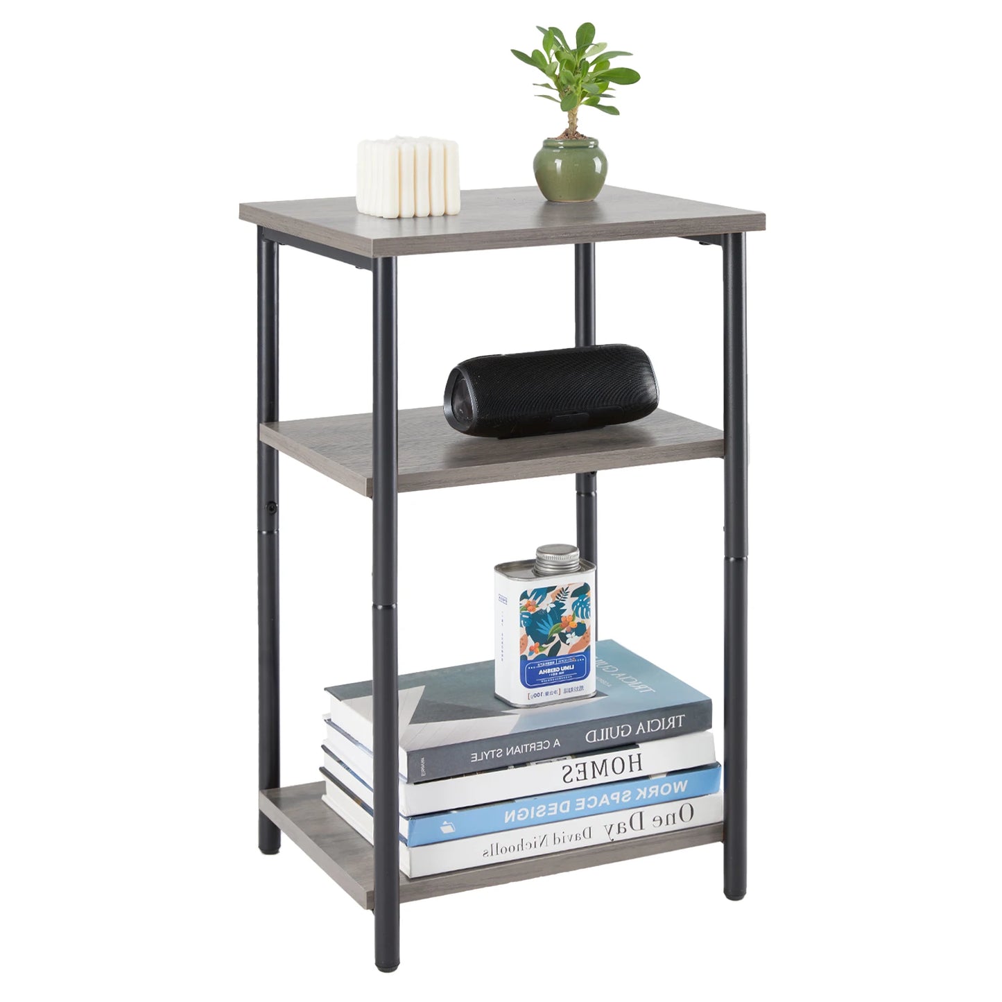 JHK 2/3-Tier Steel Frame End Table With Adjustable Feet