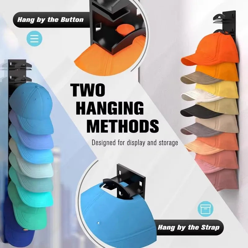 Wall Mount Hat Rack Organizer Holds 16 Baseball Caps