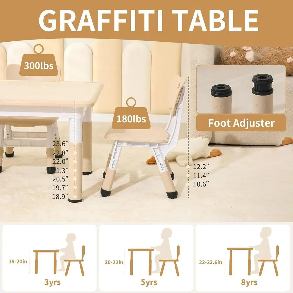 Height Adjustable Kids Table And Chairs Set For Ages 3