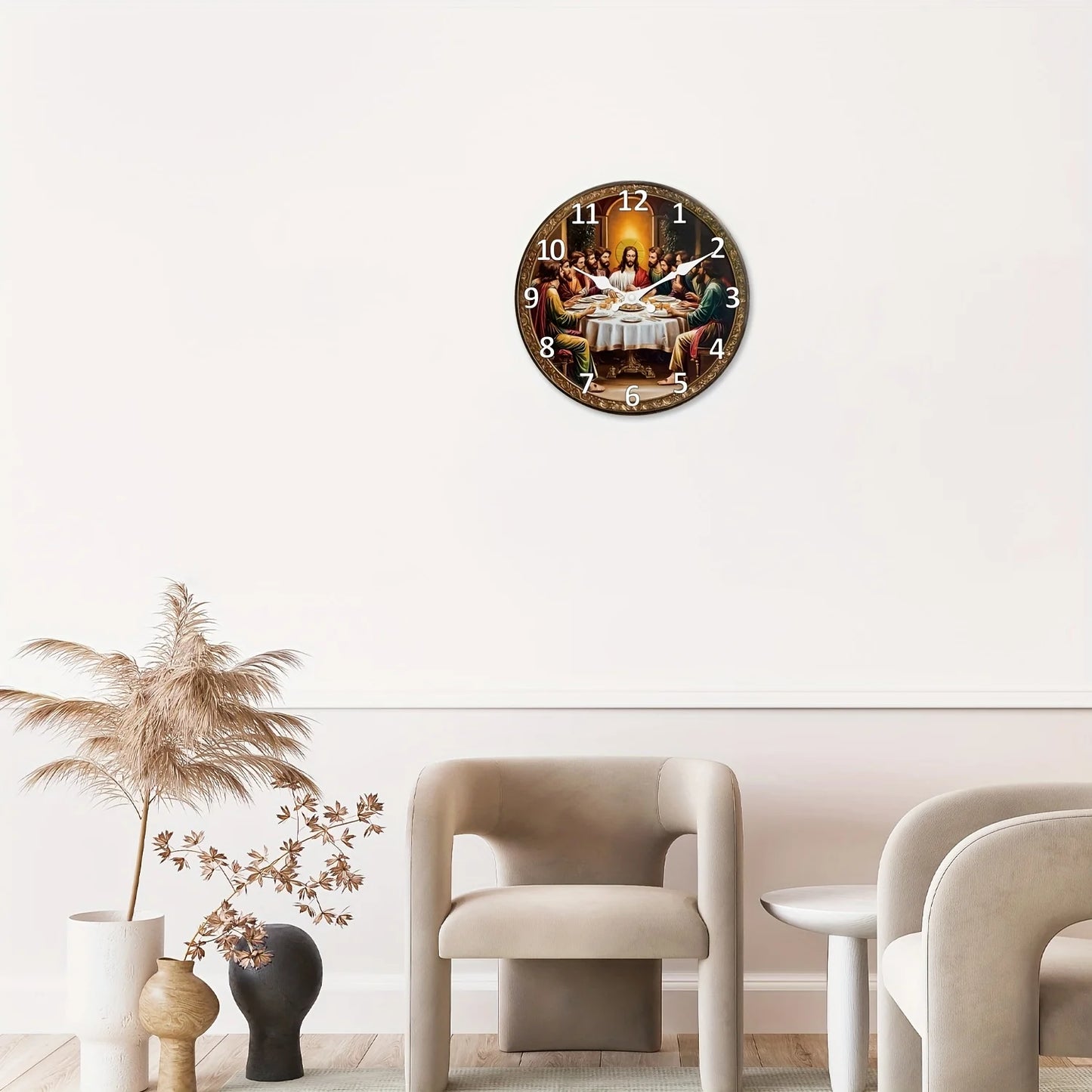 XMSJ Last Supper Wooden Wall Clock Analog Spiritual Decor