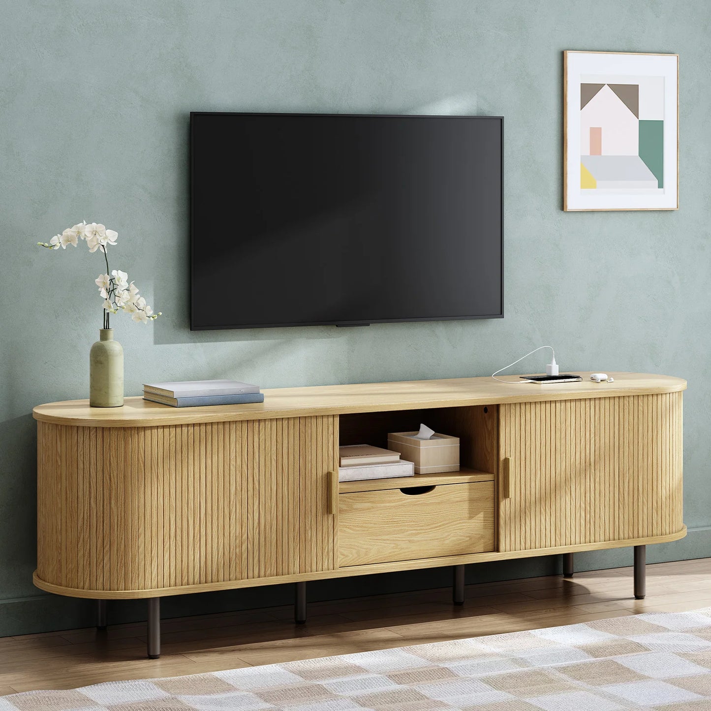 ONBRILL TV Stand With Power Outlet Storage And Drawer