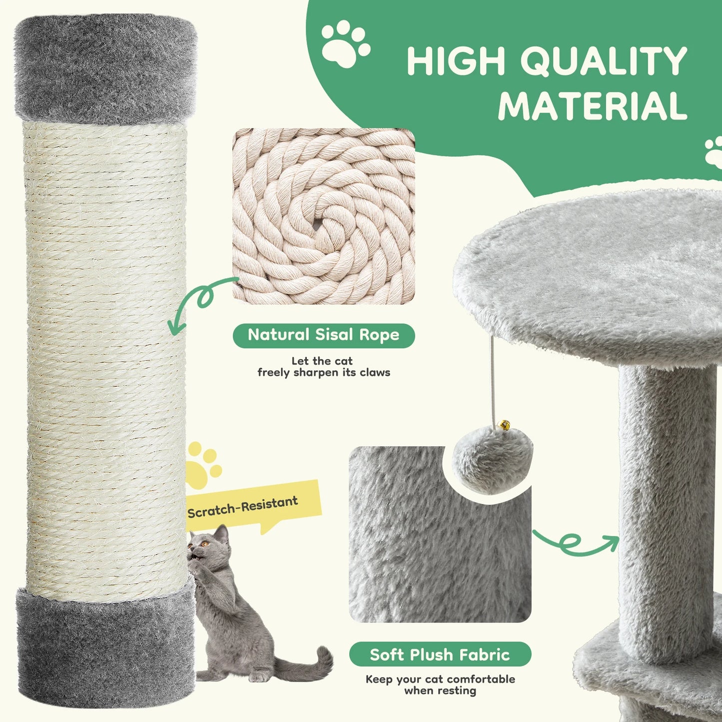 JHK Four Tier Cat Tree Multilevel Climbing Tower With Sisal Posts