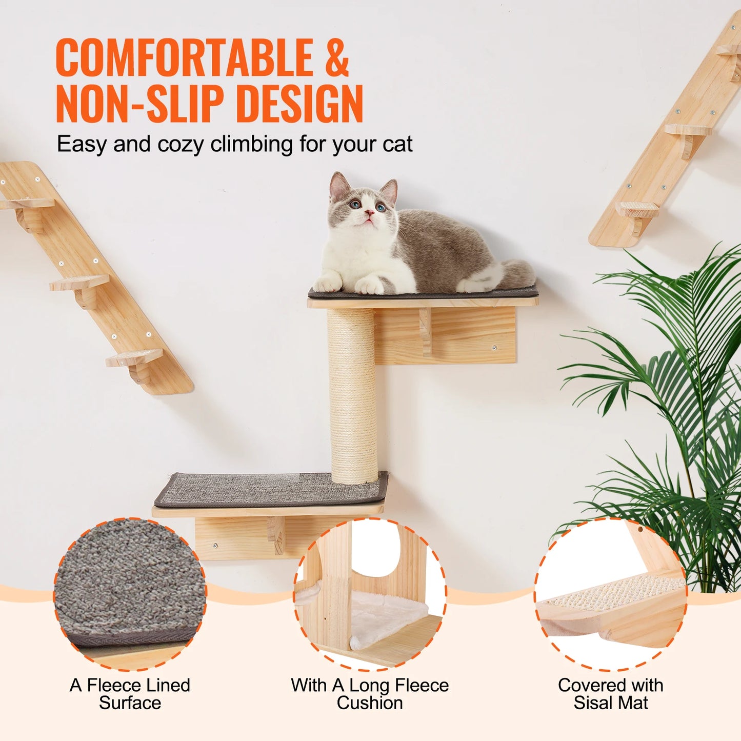 SucceBuy Wall Mounted Cat Shelves With Jumping Boards Perches