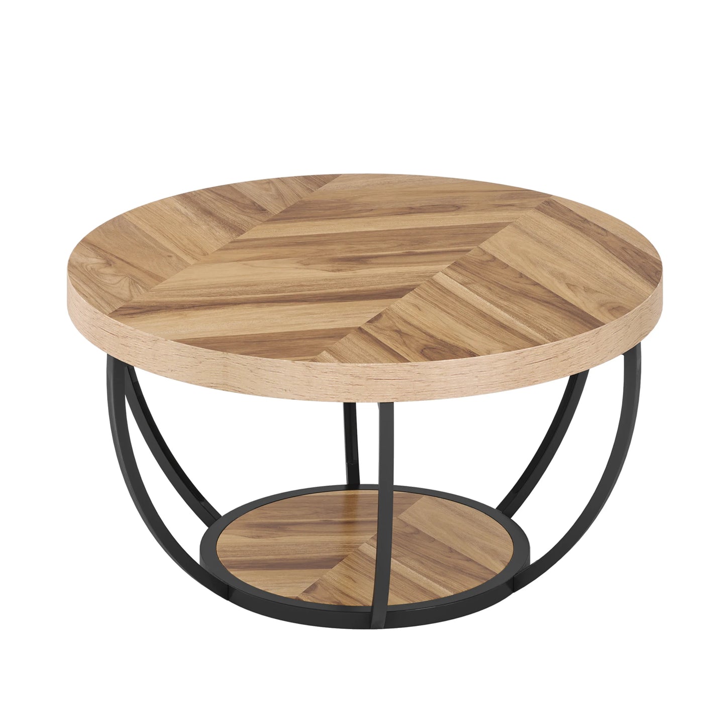 Tribesigns Round Coffee Table With Two Tier Storage Shelves
