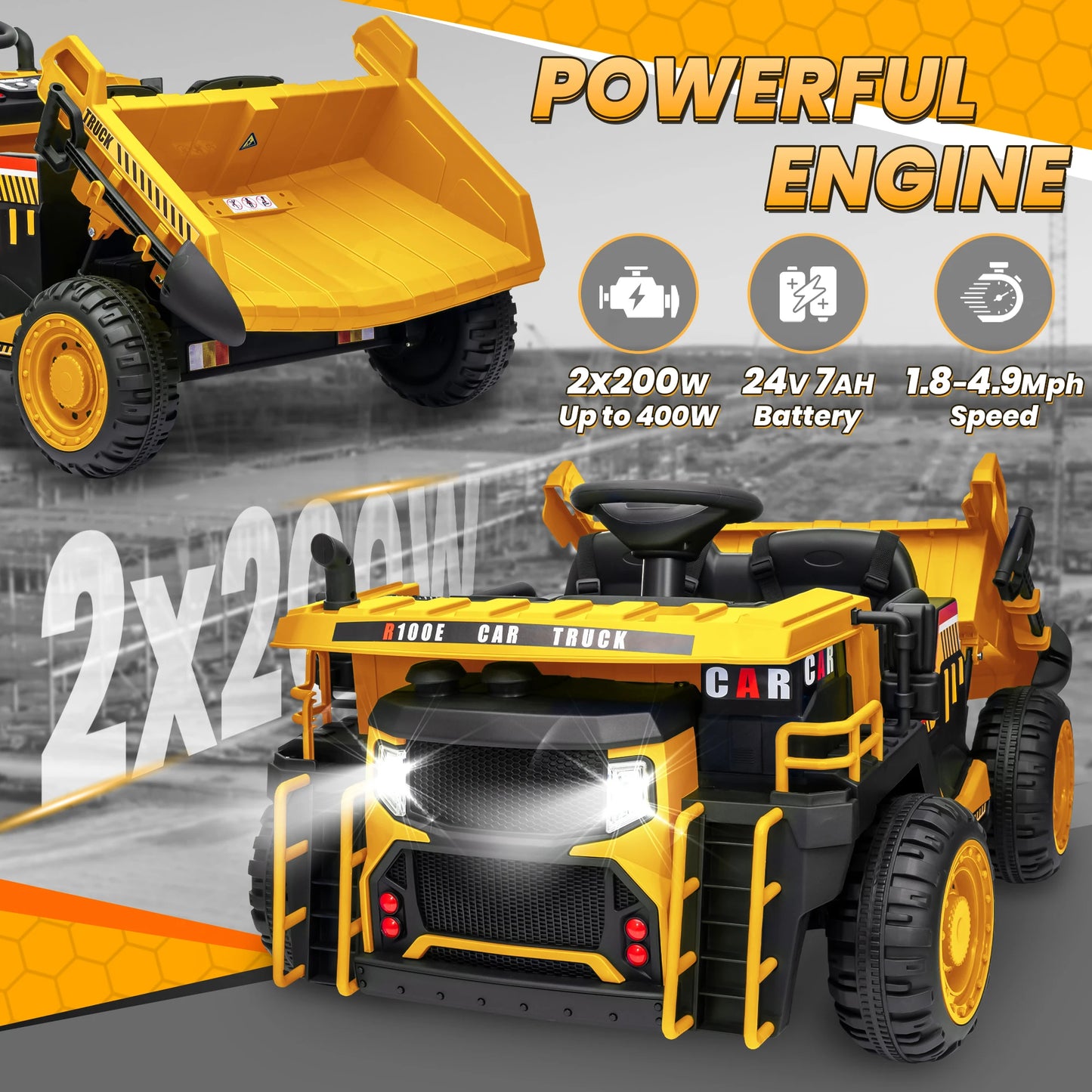 JoyRacer 24V Two Seater Ride On Dump Truck With Remote