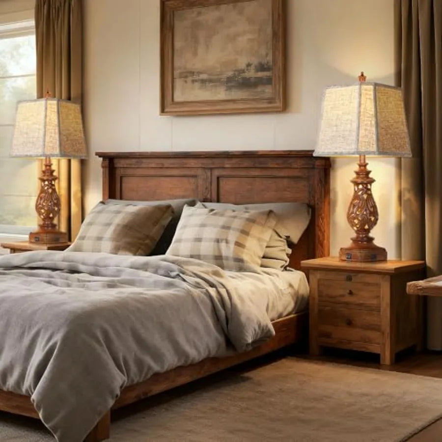 Farmhouse Table Lamps With USB Charging Ports And Night Light