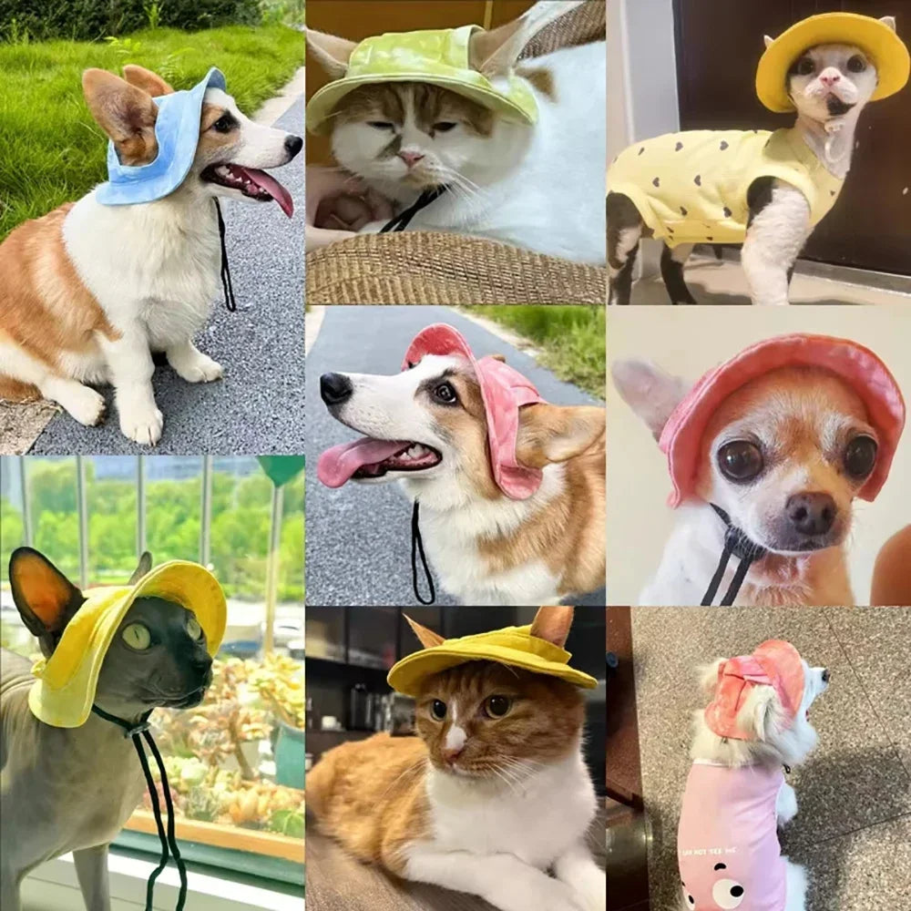 Cotton Adjustable Dog Hat With Ear Holes Sun Cap Outdoor