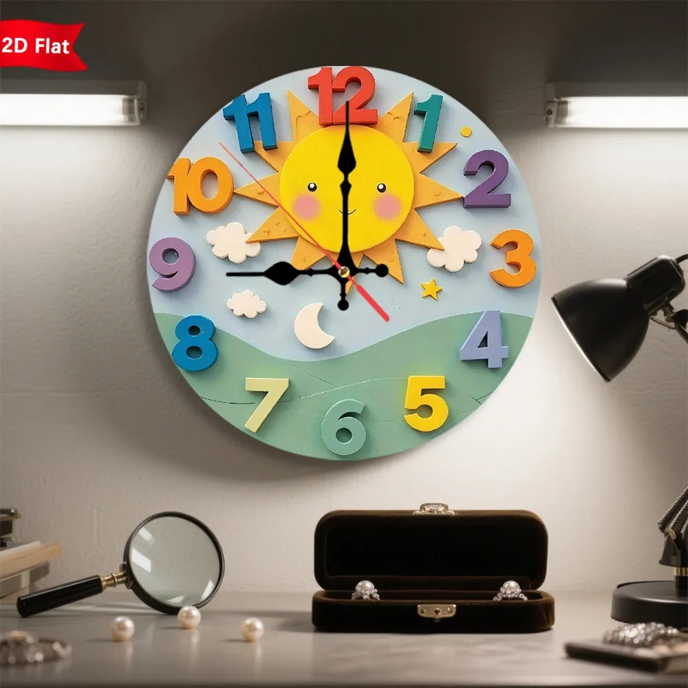 Cartoon 3D Numerals Wall Clock Silent Round Home Decor