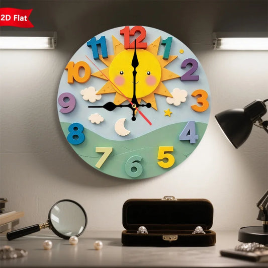 Cartoon 3D Numerals Wall Clock Silent Round Home Decor