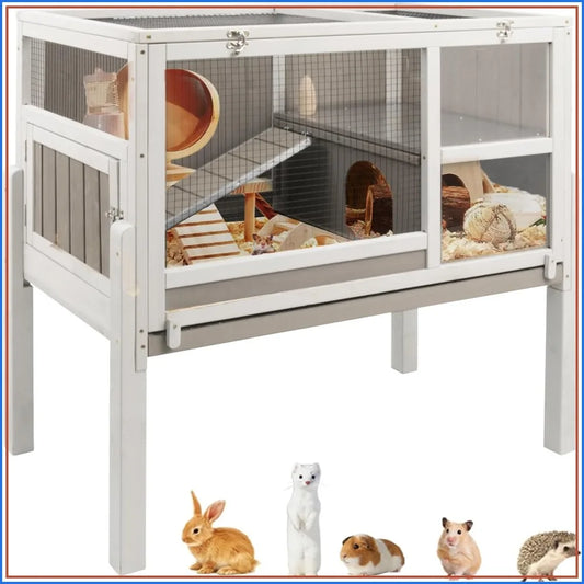 Wooden Guinea Pig Cage Two-Story With Stand And Ramp
