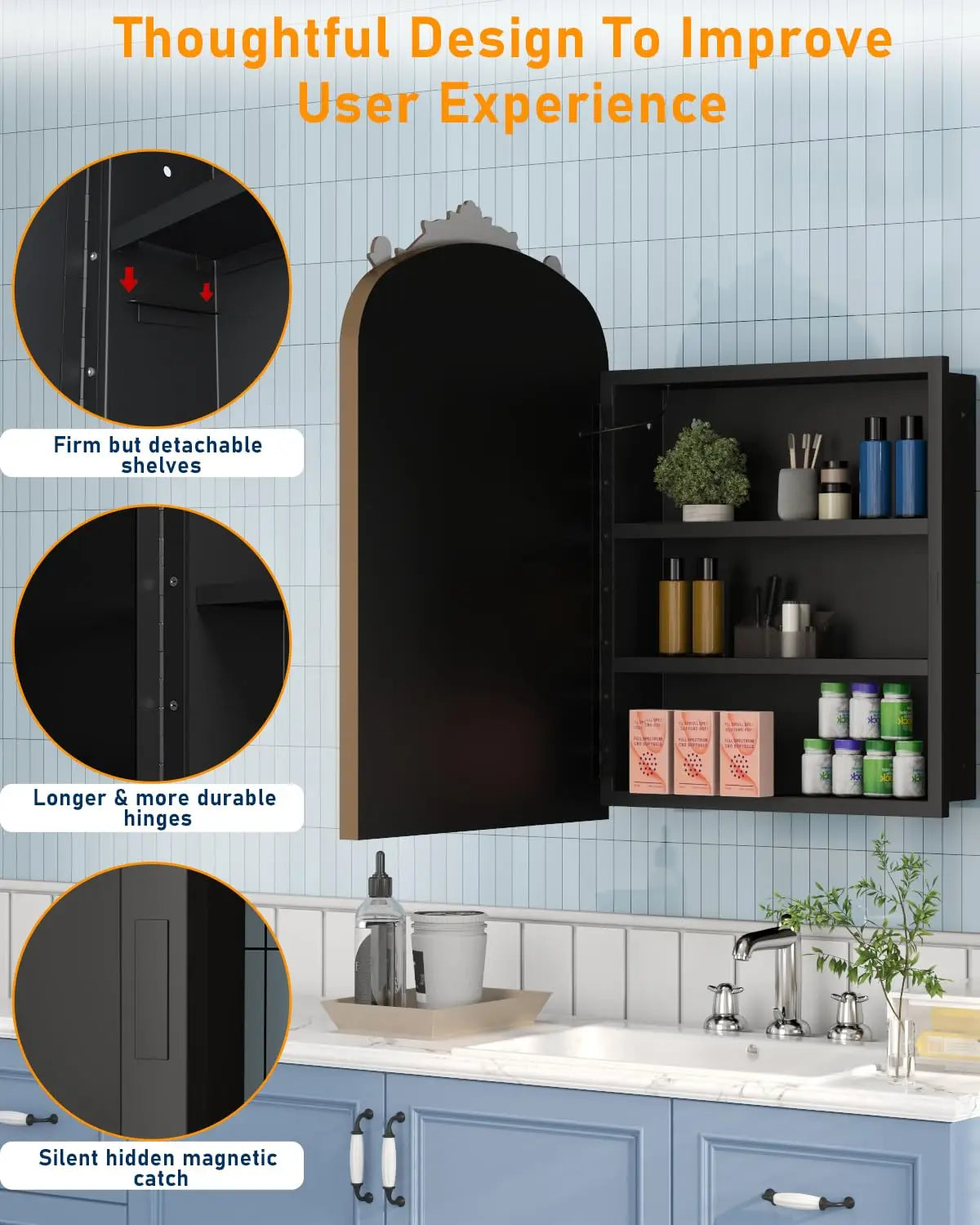 LED Bathroom Medicine Cabinet With Mirror Baroque Style Dimmable Lighting