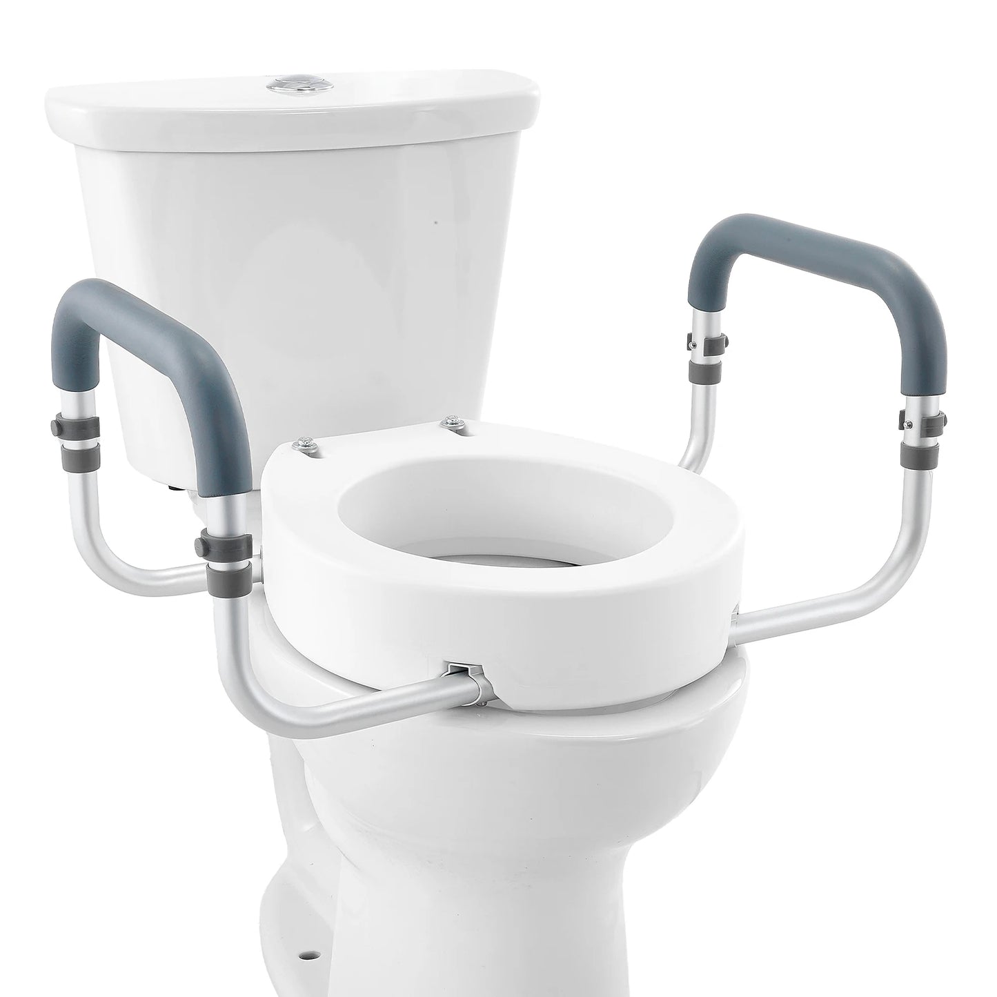 SucceBuy Raised Toilet Seat With Aluminum Handrail, 300 Lb Capacity