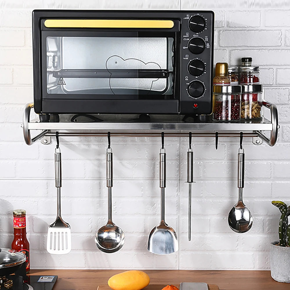 Stainless Steel Wall Mount Microwave Oven Rack Kitchen Shelf