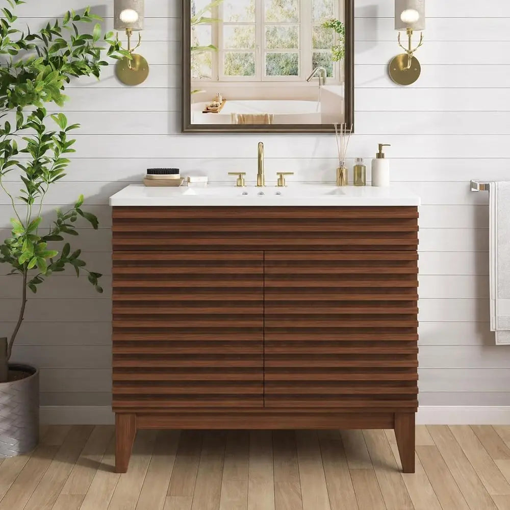 LuxeMerge 36 Inch Walnut Bathroom Vanity With Sink Cabinet