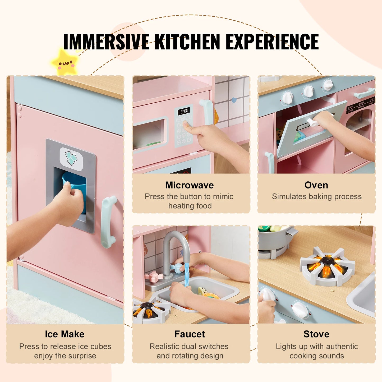 SucceBuy Pretend Play Kitchen Toy Set With Lights And Sounds