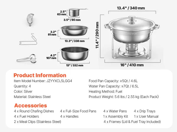 SucceBuy Chafing Dish Buffet Set Stainless Steel with 4 Pans