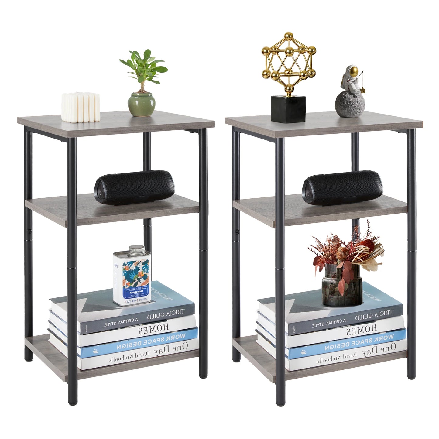 JHK 2/3-Tier Steel Frame End Table With Adjustable Feet