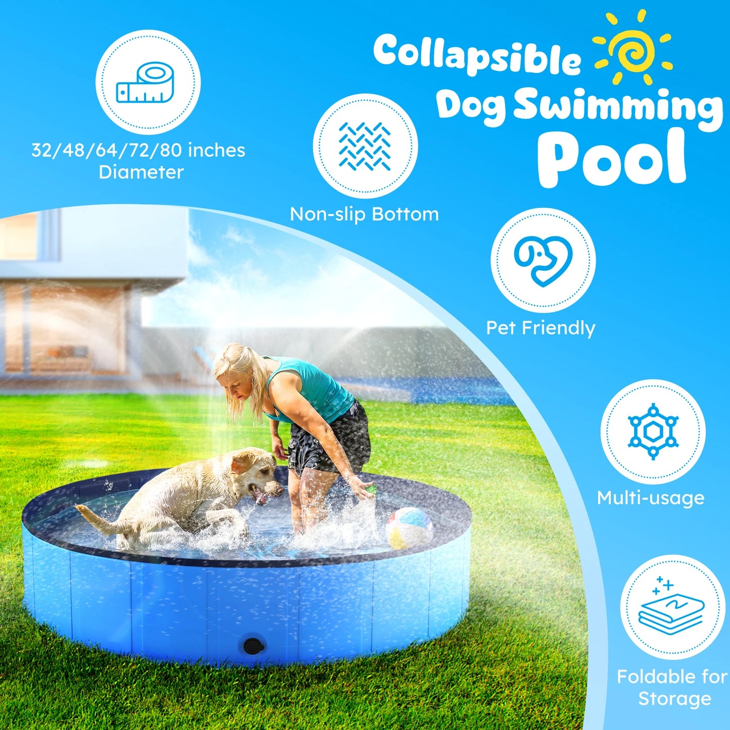 Foldable Portable Dog Pool Anti Slip Pet Bath Tub PVC