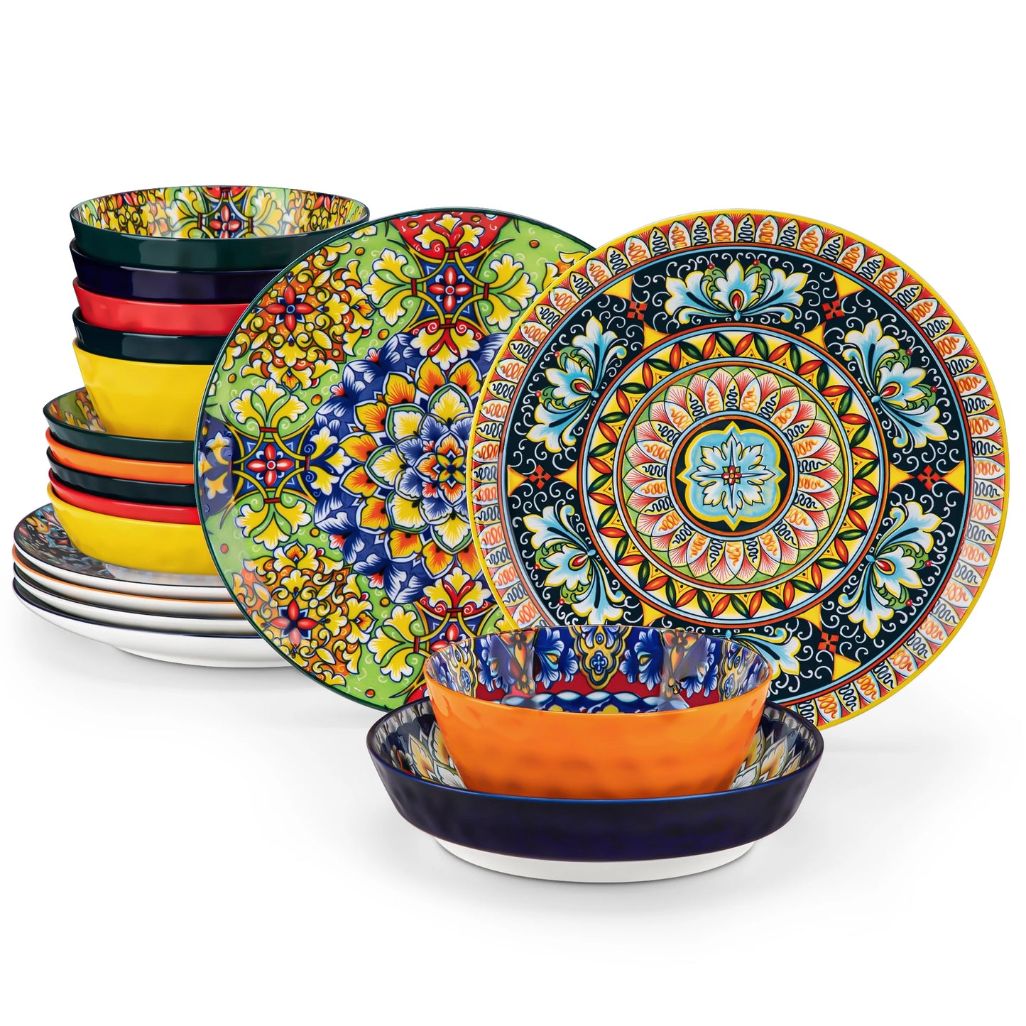 Malacasa Ceramic Dinnerware Set Bohemian Style Stoneware