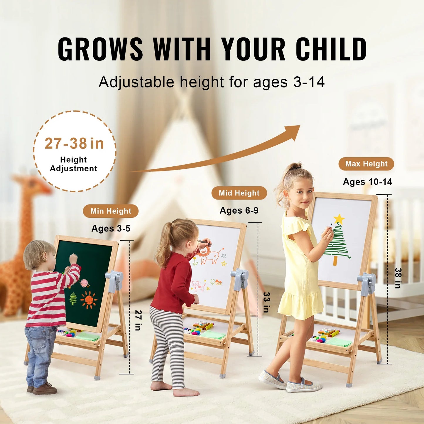 SucceBuy Magnetic Drawing Board Easel For Kids With Art Accessories