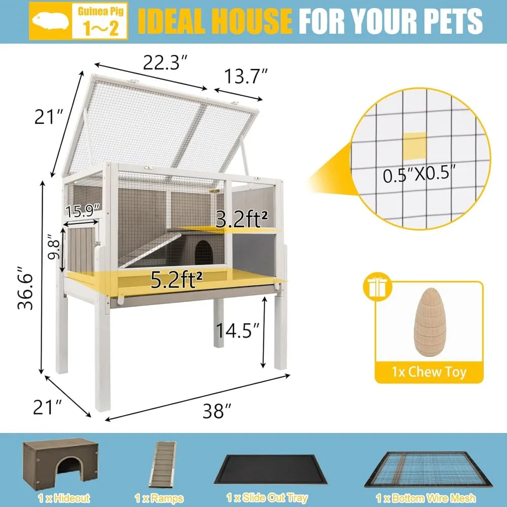 Wooden Guinea Pig Cage Two-Story With Stand And Ramp