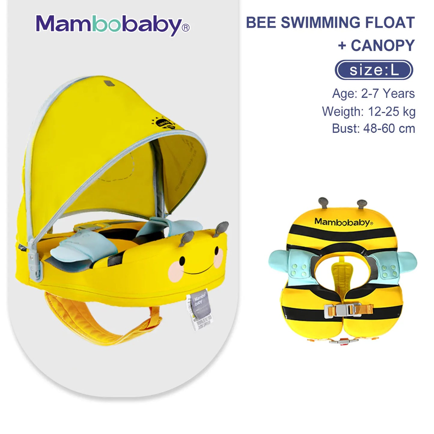 Mambobaby Baby Float With Sunshade And Crotch Strap Inflation Free Core