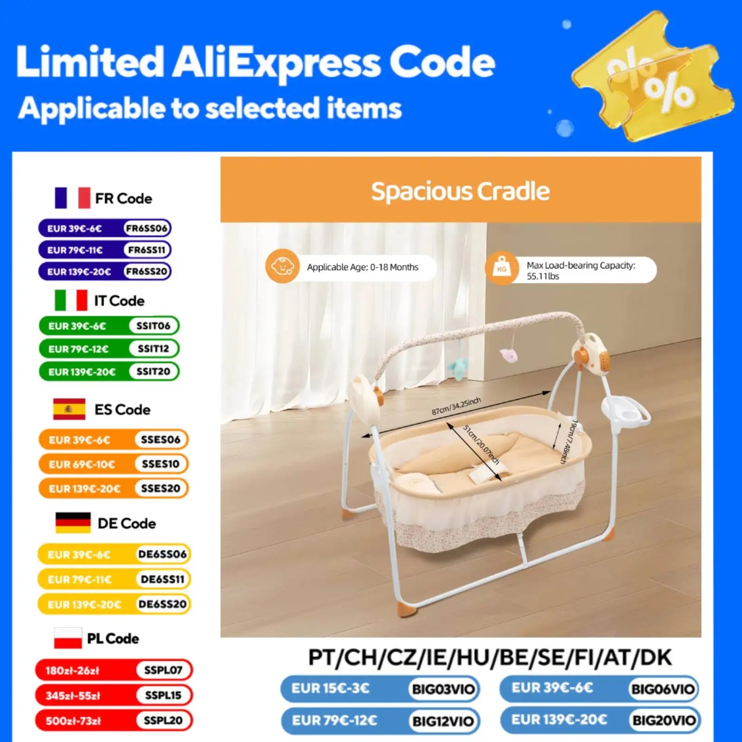 Electric Baby Crib Cradle With Remote Control And Music