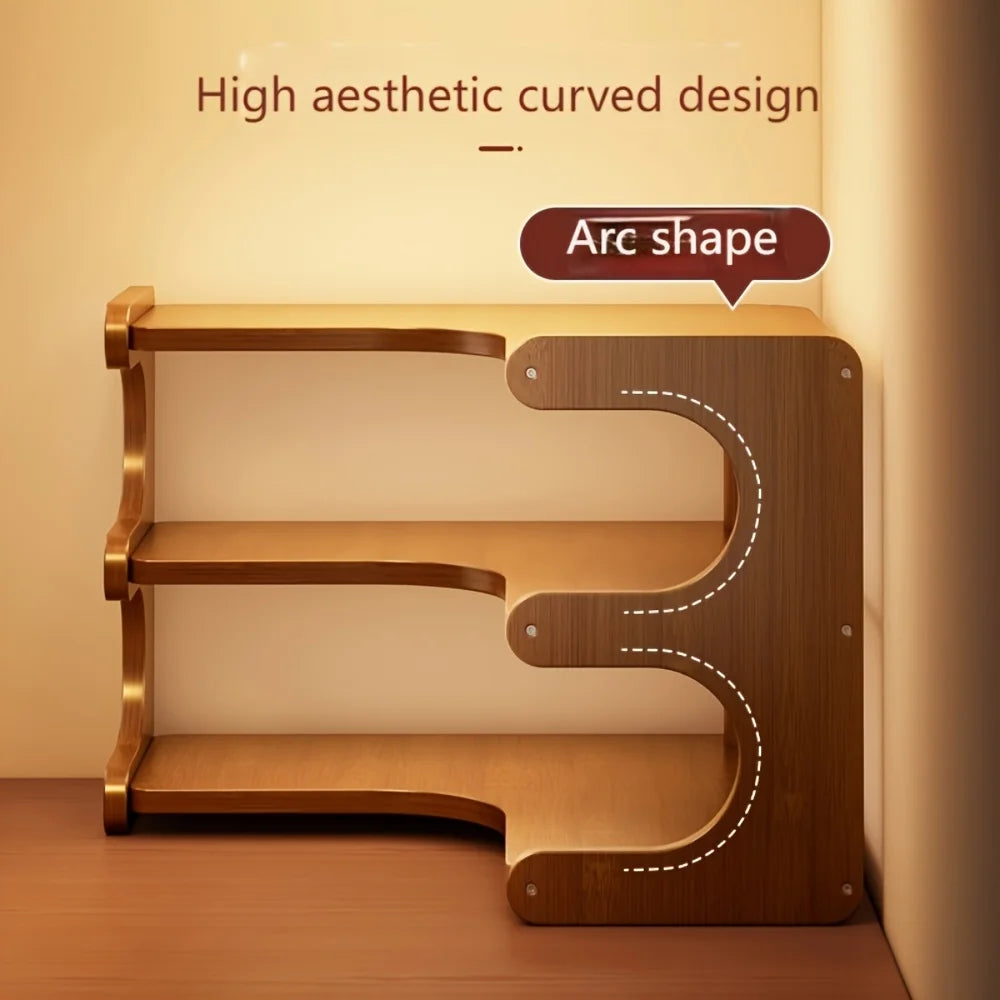 Three Tier Bamboo Corner Desk Shelf Natural Wood Organizer