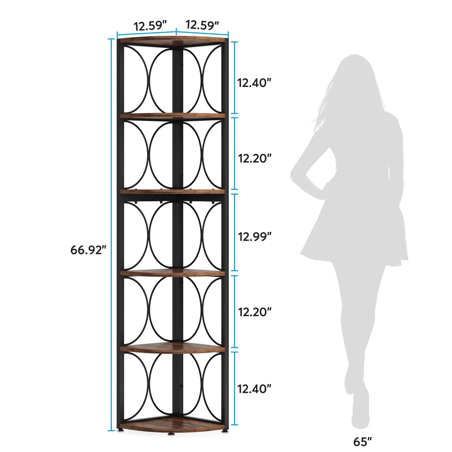 Tribesigns Tall Corner Bookshelf Six Shelf Rustic Corner Storage Rack