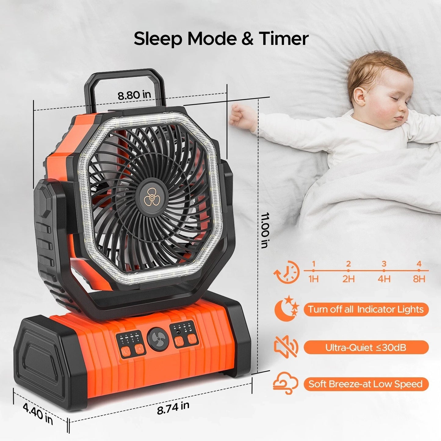 Portable Camping Fan With 20000mAh Battery And LED Light