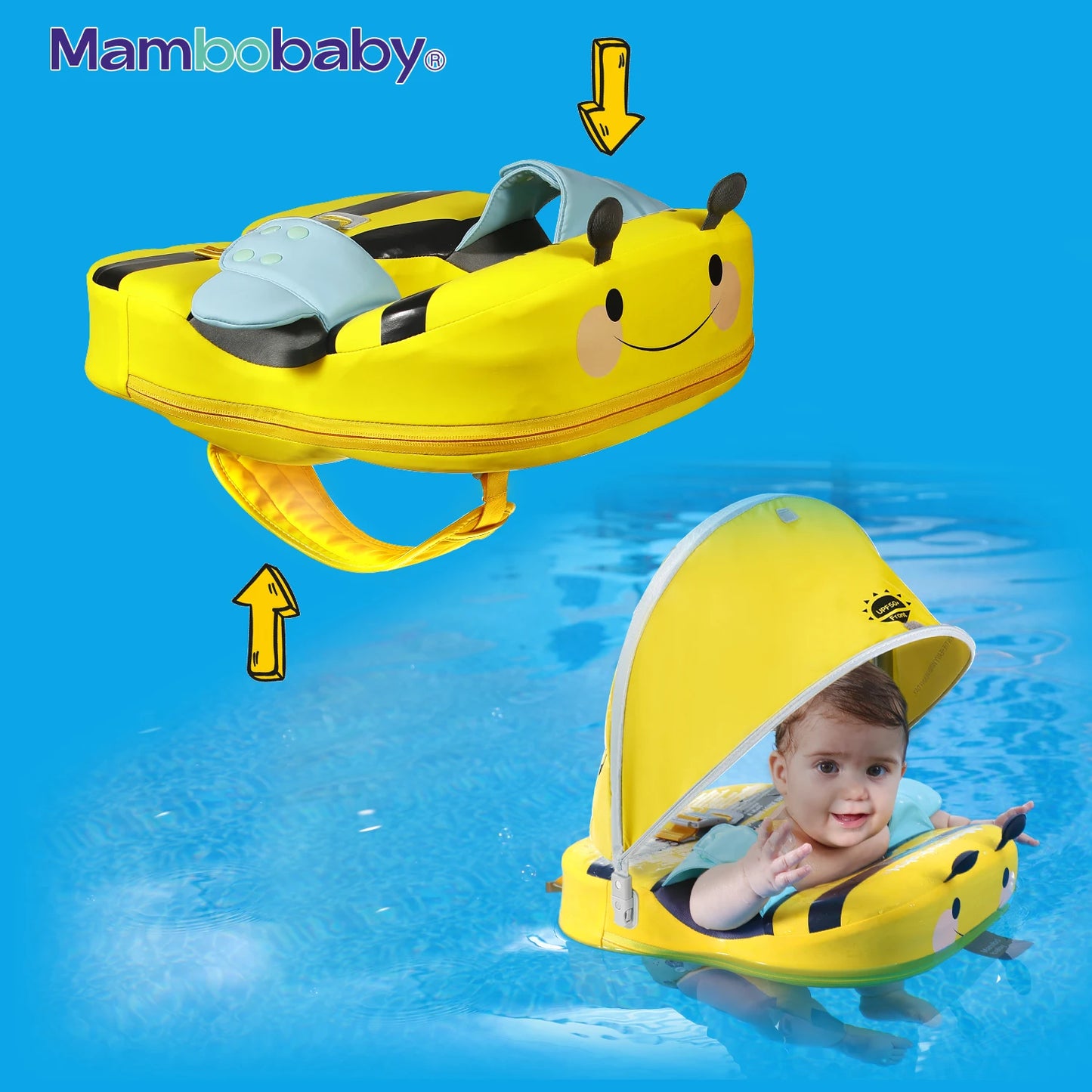 Mambobaby Baby Float With Sunshade And Crotch Strap Inflation Free Core