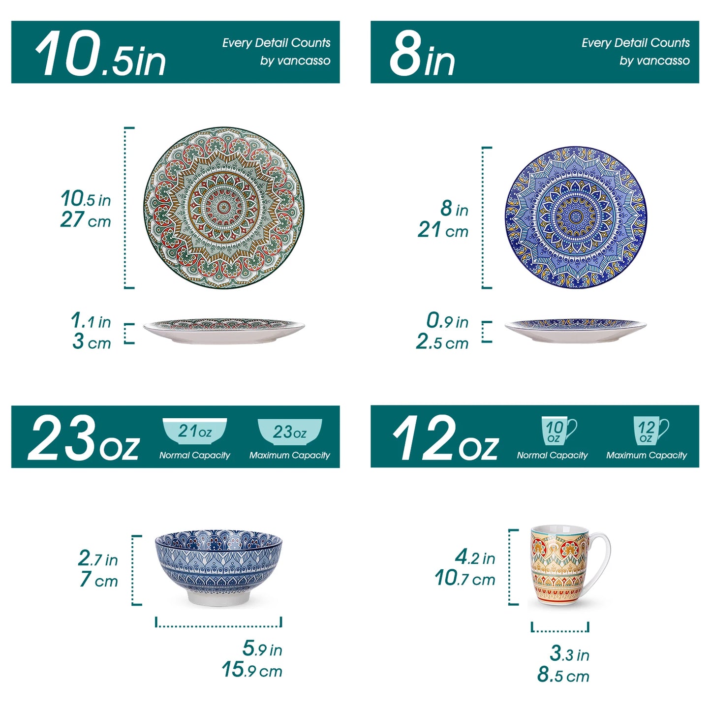 Malacasa Bohemian Mandala Porcelain Dinnerware Set 16 32 48 Piece