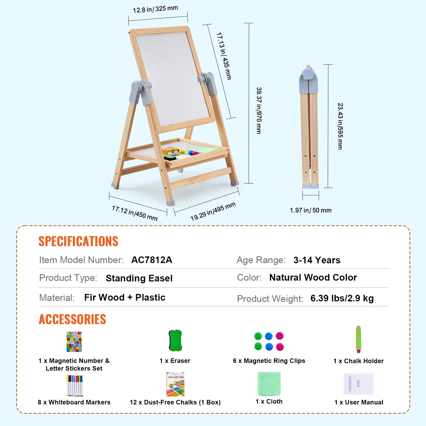 SucceBuy Magnetic Drawing Board Easel For Kids With Art Accessories