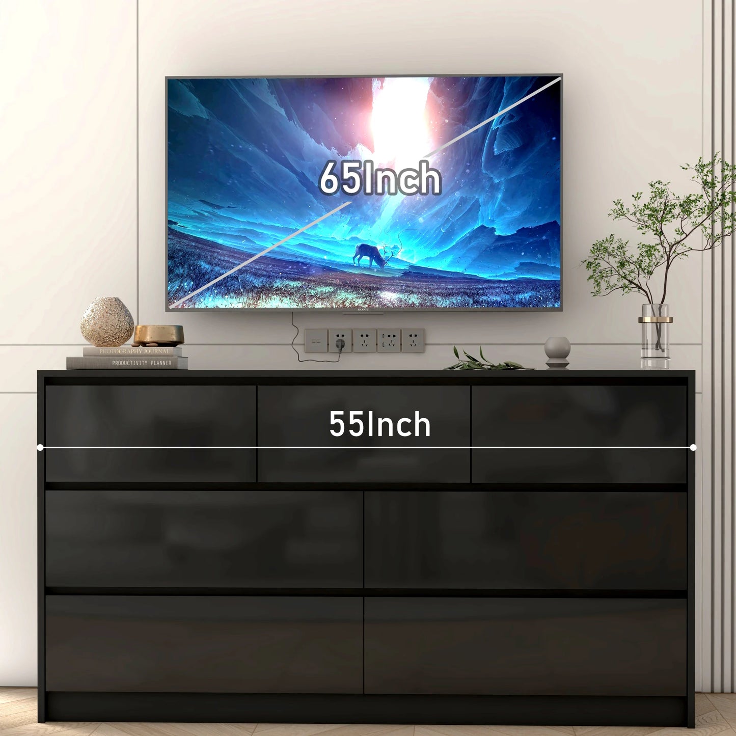 QiaoShiRen 7-Drawer Dresser, Modern High Gloss Wood Chest