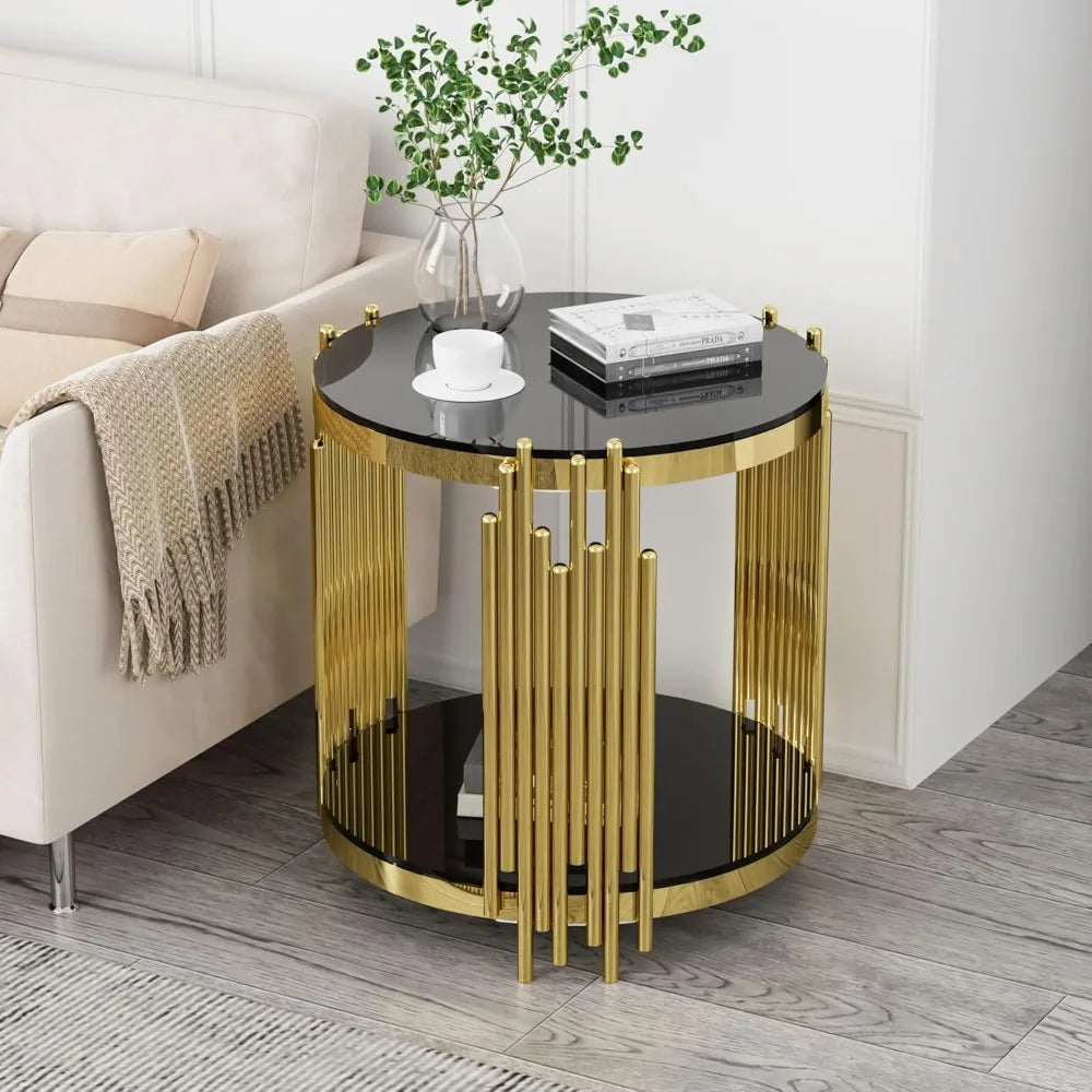 Round Glass End Table With Stainless Steel Irregular Leg