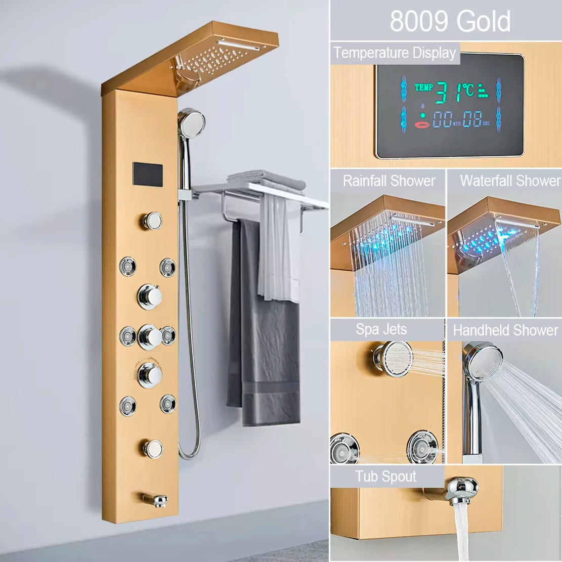 Suguword LED Shower Panel Column With Massage And Temperature Display