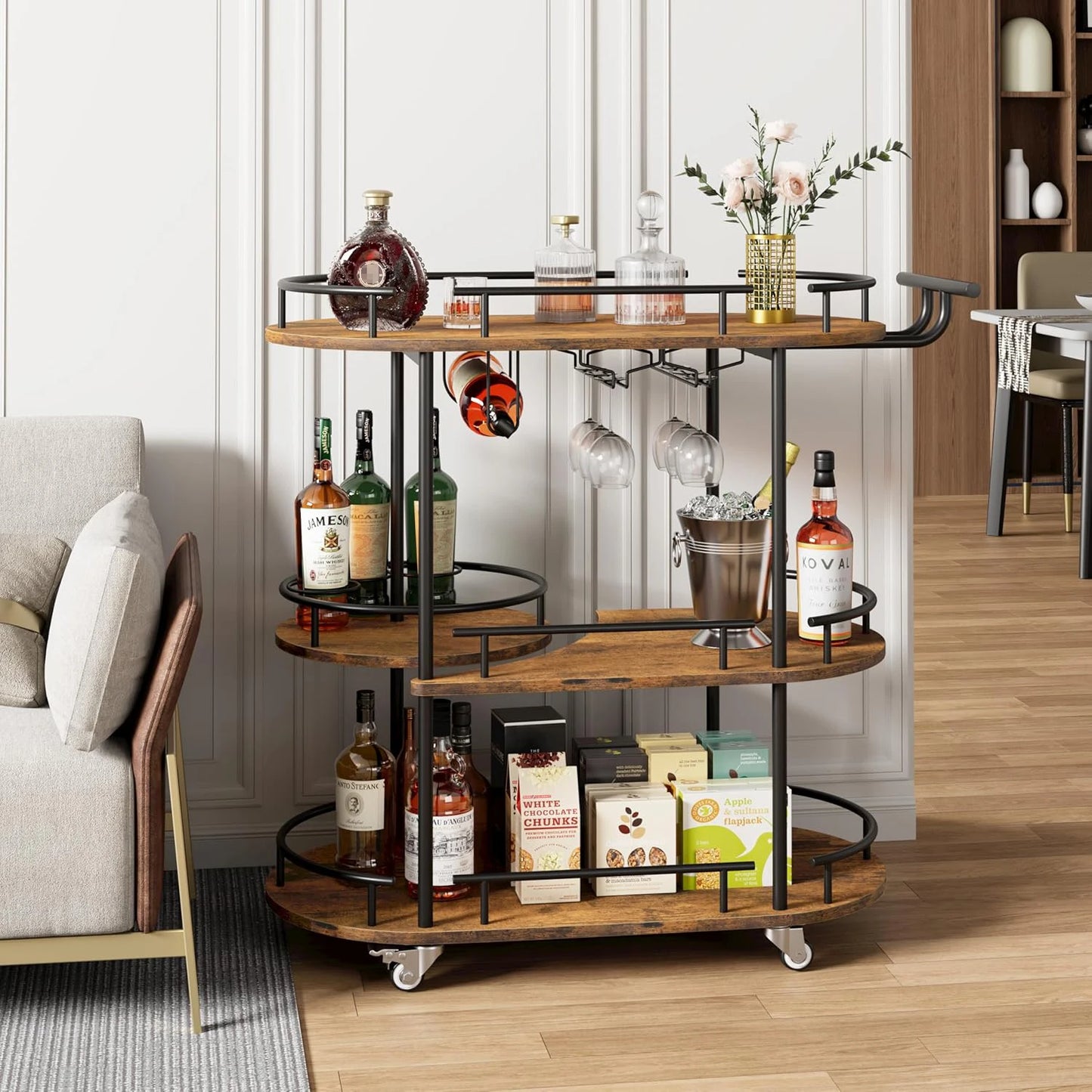 HiMISS Three Tier Drinks Trolley Bar Cart With Wheels
