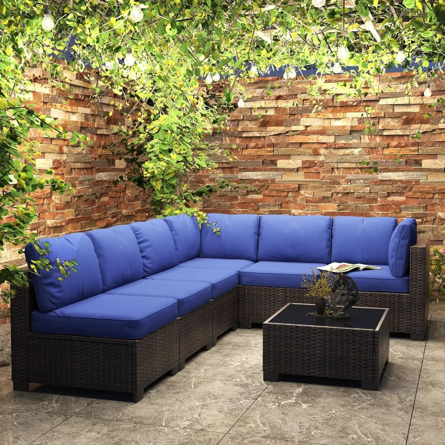 HobbyLane 7 Piece Modular Outdoor Furniture Set Rattan Wicker Garden