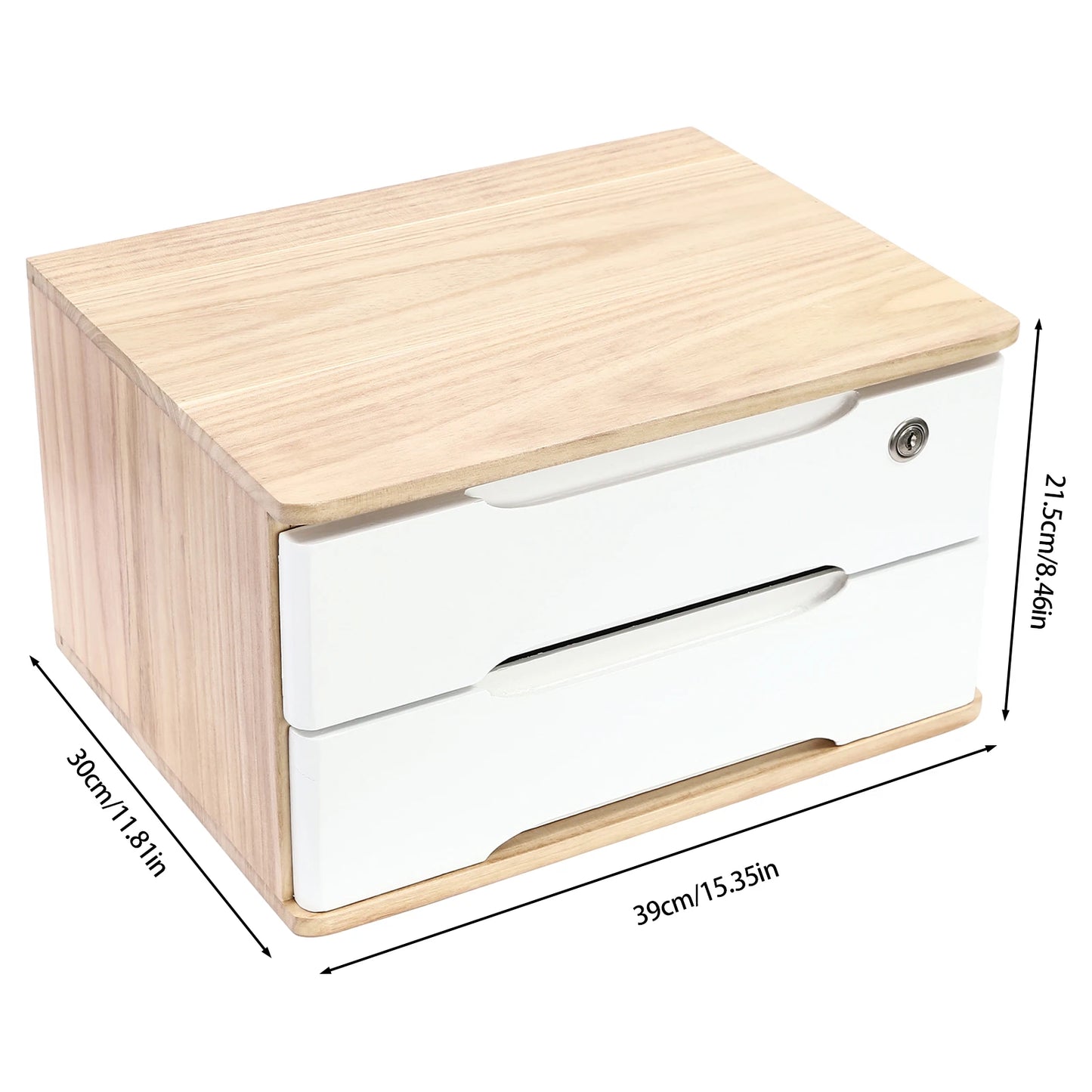 Wooden 1 2 3 Tier Desktop Storage Box Lockable Drawers