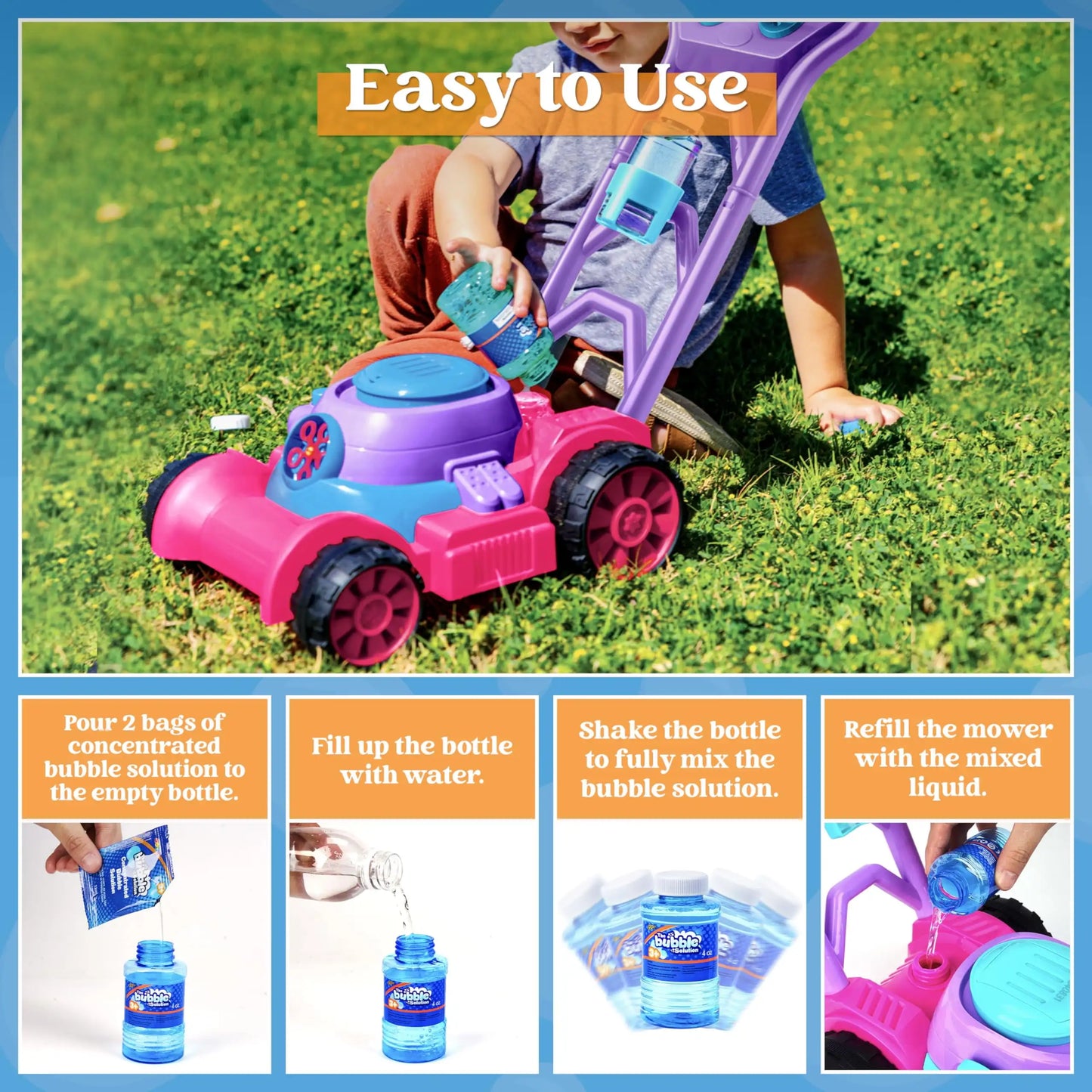 Joyfy Bubble Machine Lawn Mower Outdoor Bubble Blower Toy