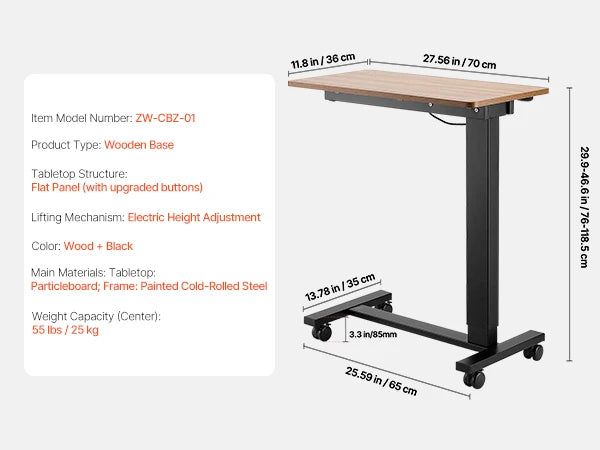 VEVOR Overbed Table With Swivel Casters Height And Angle Adjustable