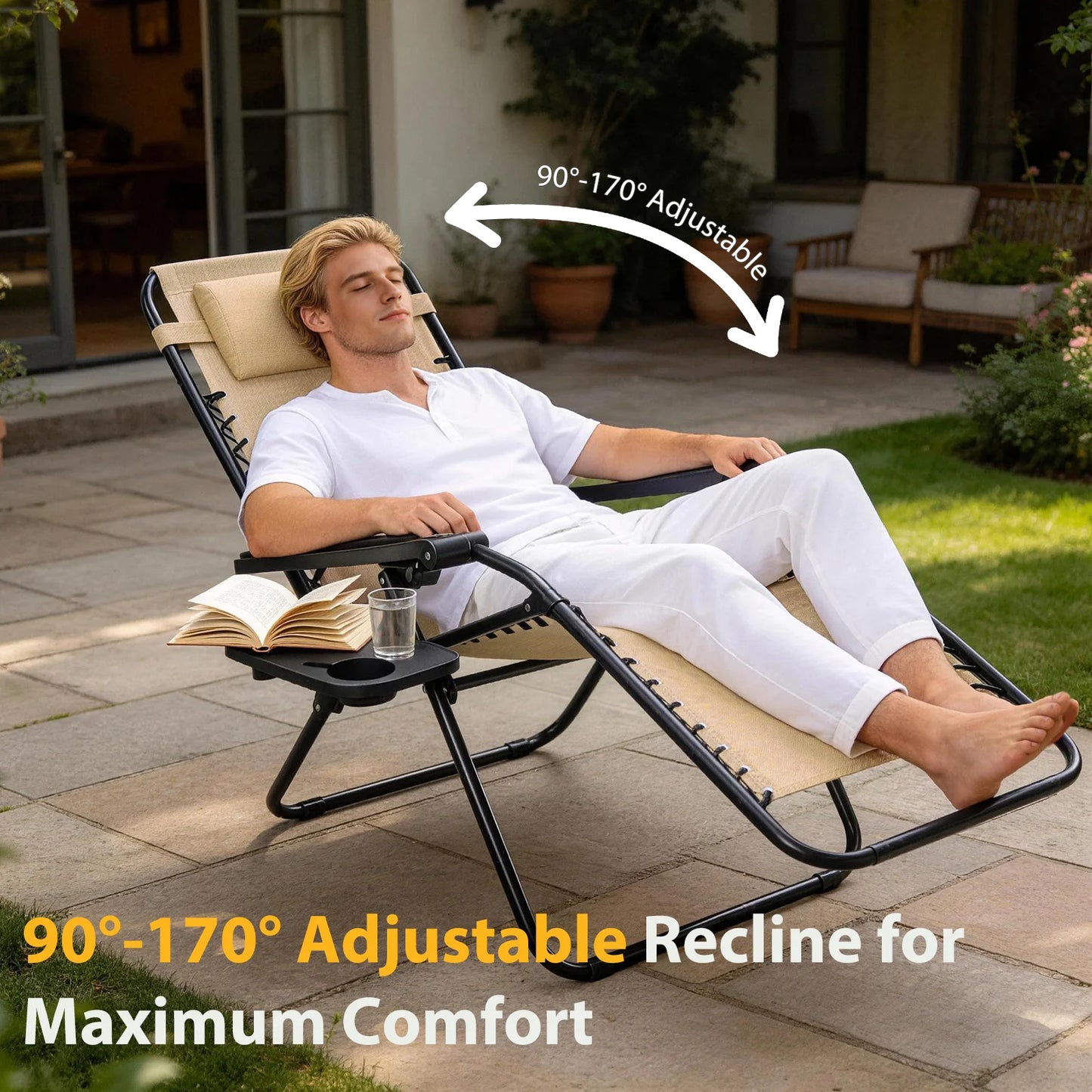 JHK Portable Zero Gravity Folding Recliner Chairs Cup Holders 2