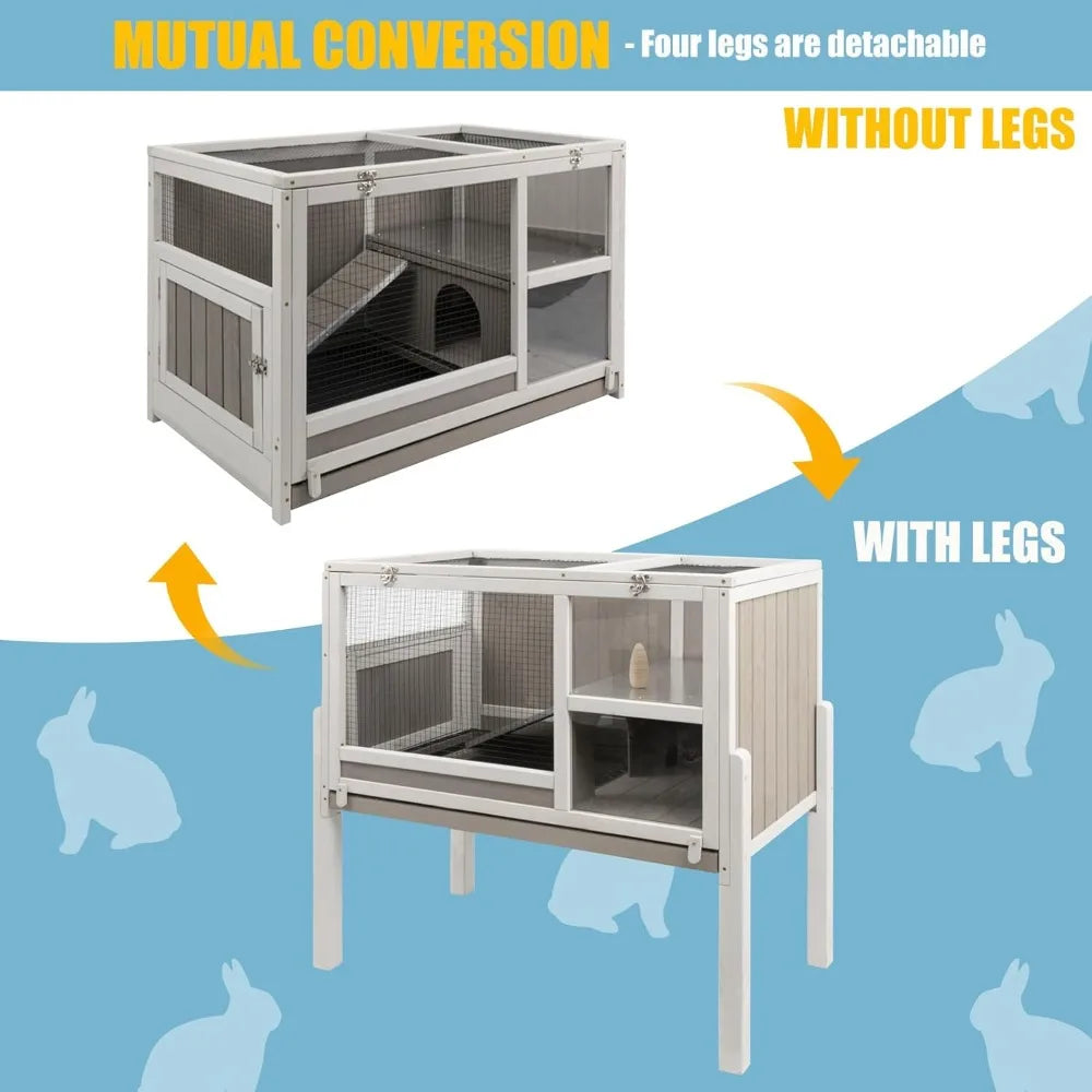 Wooden Guinea Pig Cage Two-Story With Stand And Ramp