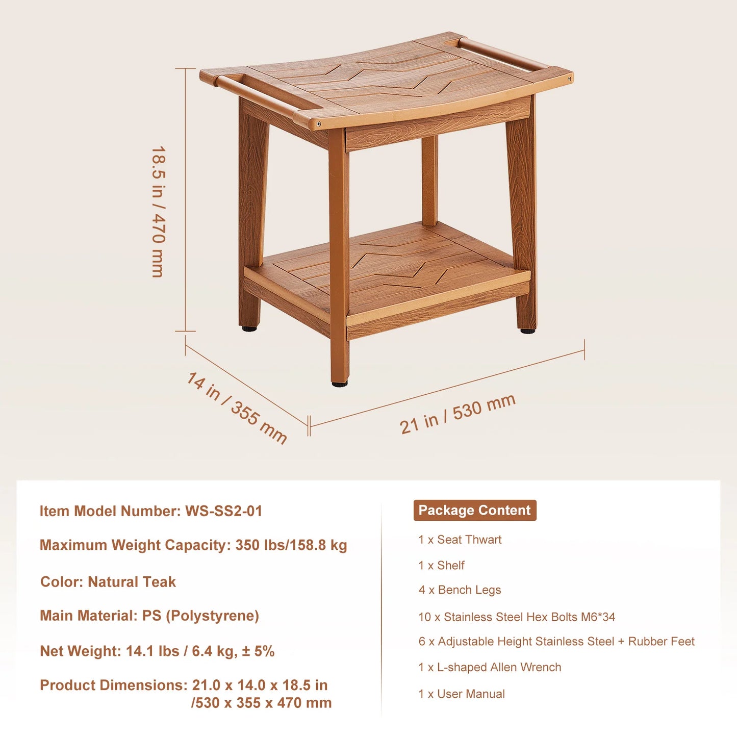 SucceBuy Bamboo Shower Bench With Storage Shelf Waterproof