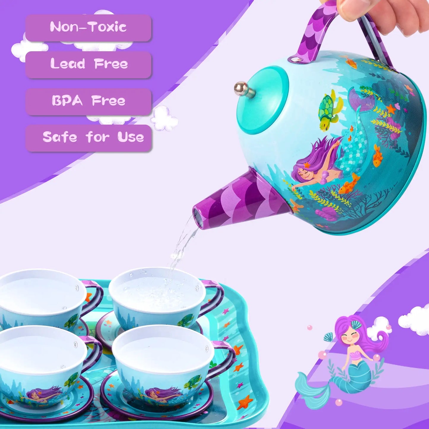 Joyfy Mermaid Tea Party Set for Girls Pretend Kitchen Play
